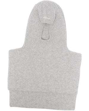 Carven Ribbed-Knit Pearl-Embellished Balaclava - White