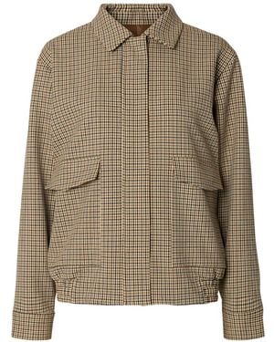 SELECTED Check-Pattern Bomber Jacket - Natural