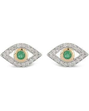 Mateo 14Kt Emerald Evil Eye Diamond Earrings - Metallic