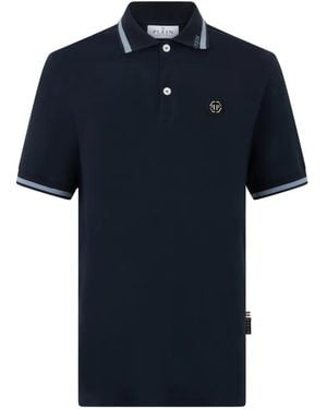 Philipp Plein Logo-Plaque Tipped Polo Shirt - Blue