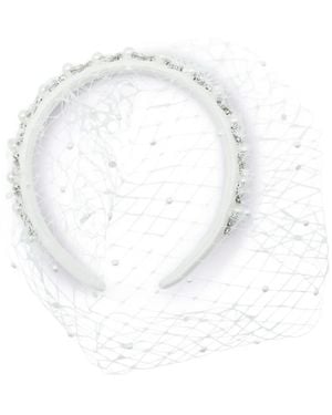 Self-Portrait Embellished Veiled Headband - White