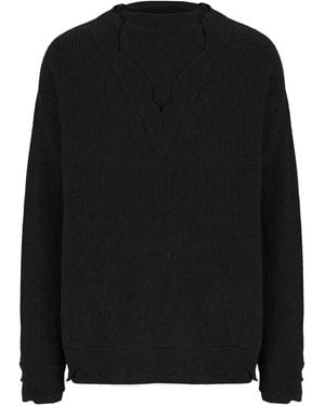 Laneus Gerippter Pullover Mit V-Ausschnitt - Schwarz