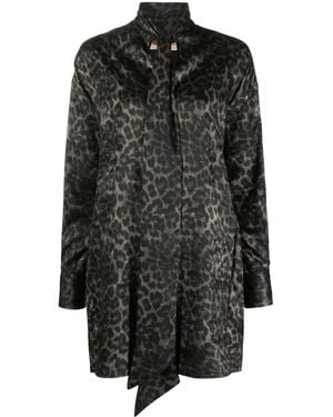 Blanca Vita Leopard-Print Shirt Dress - Black