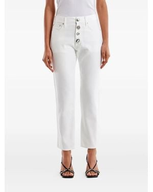 ViCOLO Five-Pocket Embellished-Button Jeans - White