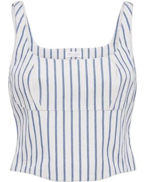 Brunello Cucinelli Striped Cotton-Blend Top - White