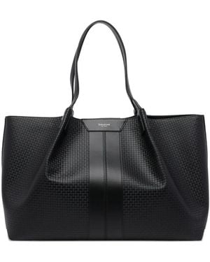 Serapian Textured Leather Trim Shoulder Bag - Black