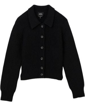 A.P.C. Waffle-Knit Button-Up Cardigan - Black