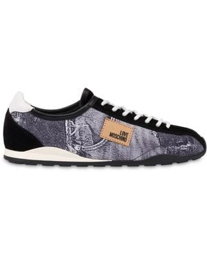 Love Moschino Denim-Print Paneled Sneakers - White