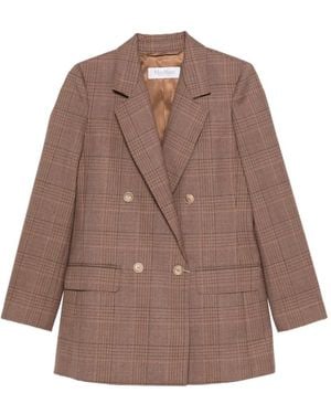 Max Mara Prince Of Wales Check Double-Breasted Jacket - Brown