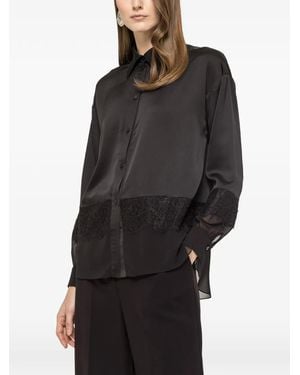 Nissa Lace-Panelling Satin Shirt - Black