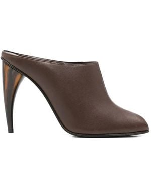 McQueen Peep-Toe Leather Mules - Brown