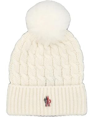 Moncler Cable-Knit Pompom Beanie Hat - White