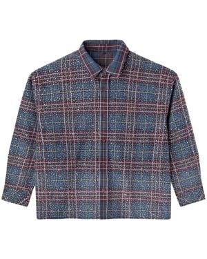Happy Memories Don't Die Rhinestone-Embellished Checked Shirt - Blue