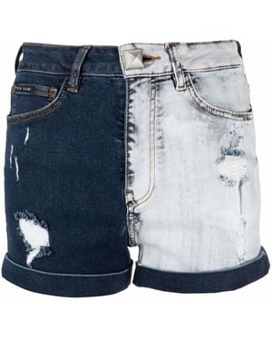 Philipp Plein Two-Tone Denim Shorts - Blue