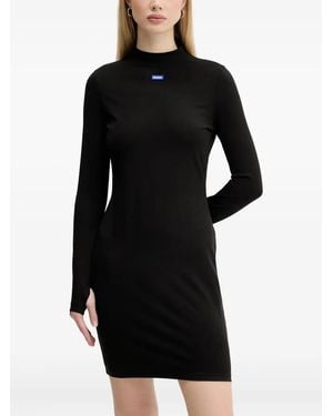 HUGO Mock-Neck Logo-Tab Mini Dress - Black