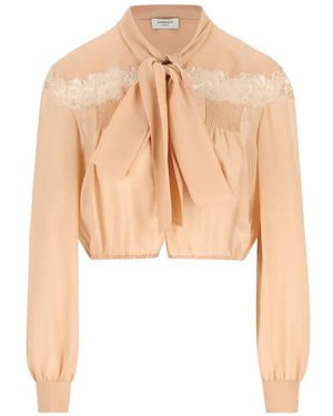 Saint Laurent Lavallière Lace-Detail Blouse - White