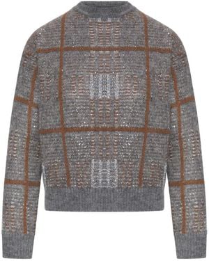 Max Mara Sequin-Embellished Checked Sweater - Gray