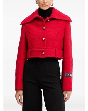 Patou Belted Buttoned Cropped Jacket - Red