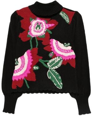 FARM Rio Floral-Embroidered Sweater - Black