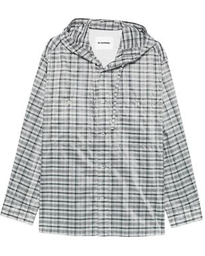 Jil Sander Check-Pattern Hooded Overshirt - Gray