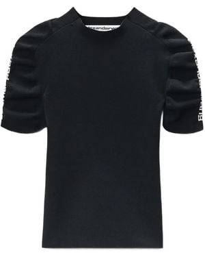 Alexander Wang Ruched Logo-Tape T-Shirt - Black