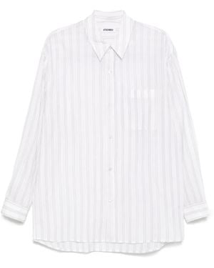 Attachment Striped Lenocloth Shirt - White