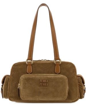 Miu Miu Pocket Corduroy Tote Bag - Brown