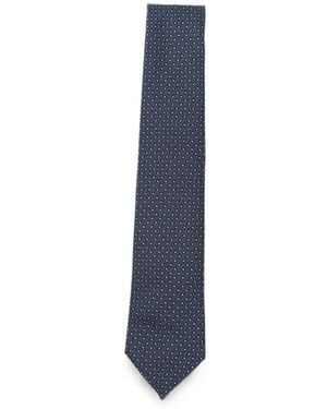 Emporio Armani Geometric-Pattern Silk Tie - Blue