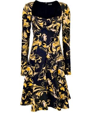 Versace Jeans Couture Barocco-Print Flared Mini Dress - Black