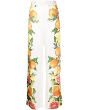 Stella McCartney Fruit-Print Silk Palazzo Trousers - Metallic