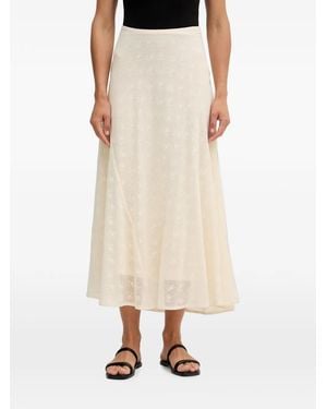 INTROPIA Roxanne Floral-Lace Flared Midi Skirt - Natural