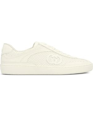 Gucci G75 Leather Perforated Logo Trainers - White