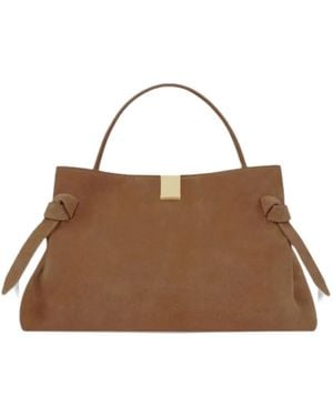 Yuzefi Gyoza Knot-Detail Leather Tote Bag - Brown