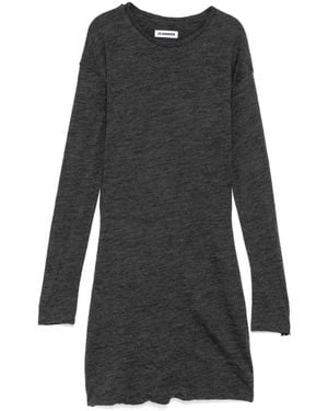 Jil Sander Long-Sleeve Crew-Neck Double Layer Mini Dress - Grey