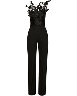 Oscar de la Renta Floral-Embroidered Jumpsuit - Black