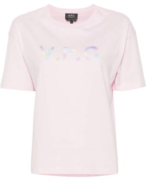A.P.C. T-shirt Rosa In Cotone Organico Con Logo Vpc Multicolore - Pink