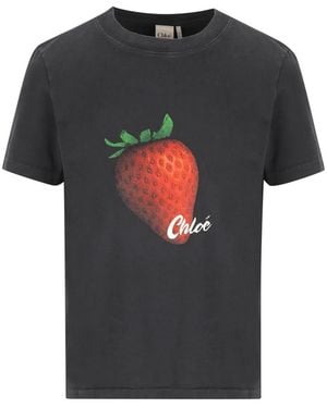 Chloé Camiseta Con Fresas Estampadas - Negro