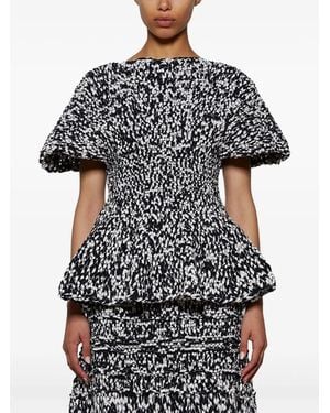 KHAITE Mathilde Bubble-Sleeve Peplum Top - Black