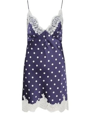 Self-Portrait Lace-Trim Polka-Dot Mini Dress - Blue