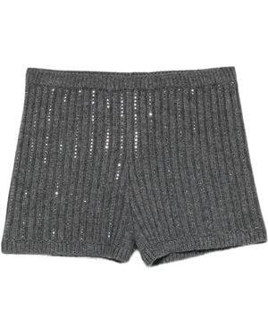 Twinset Sequin-Embellished Ribbed Shorts - Gray