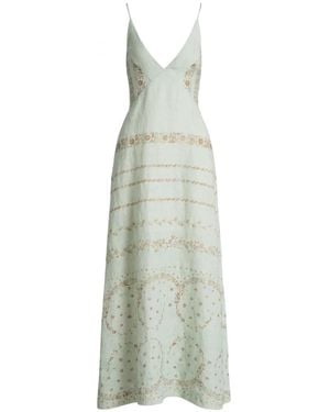 Alberta Ferretti Floral-Print V-Neck Maxi Dress - White