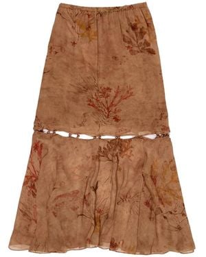 Bimba Y Lola Floral Cutout Midi Skirt - Brown