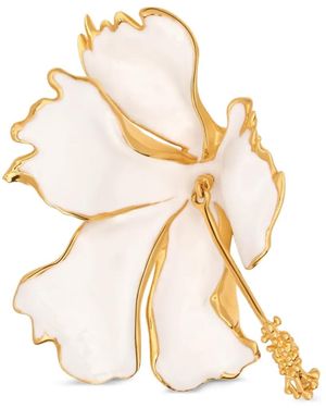 Oscar de la Renta Enamel Folded Hibiscus Brooch - Metallic