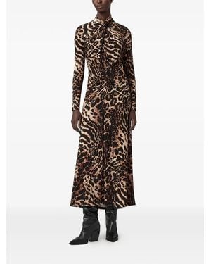 AllSaints Mina A-Line Leopard Midi Dress - White