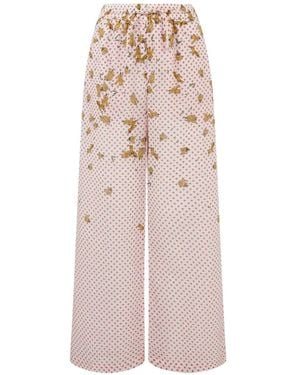 Donde Esteban Pantalones Anchos Con Pájaros Estampados - Rosa