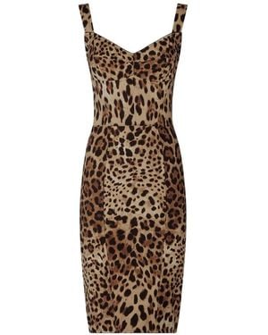 Dolce & Gabbana Brown Leopard Print Midi Dress - Women's - Silk/polyamide/polyester/spandex/elastanespandex/elastane - Natural