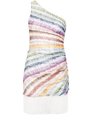 Missoni Mini-Jurk Met Zigzag-Print En Franje - Wit