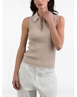 Moorer Aneu-Si5 Ribbed-Knit Sleeveless Polo Shirt - Natural
