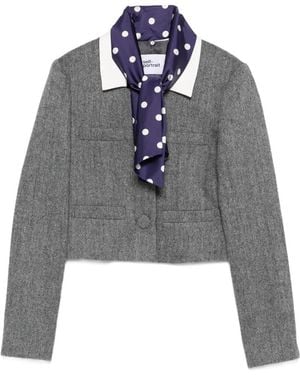 Self-Portrait Herringbone Scarf Detail Jacket - Grey