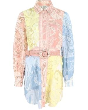 Hemant & Nandita Paisley-Print Belted Shirt Dress - White